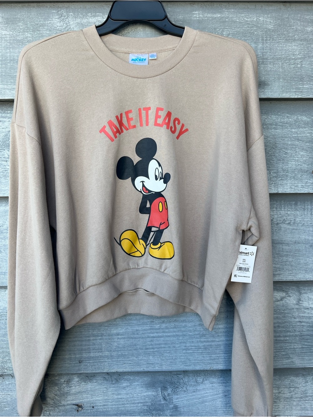 Disney Mickey Mouse Take It Easy Pullover Crewneck Cropped Sweatshirt XXL NEW